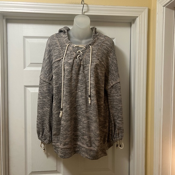 easel Tops - Easel Heathered Gray Lace-Up Hoodie